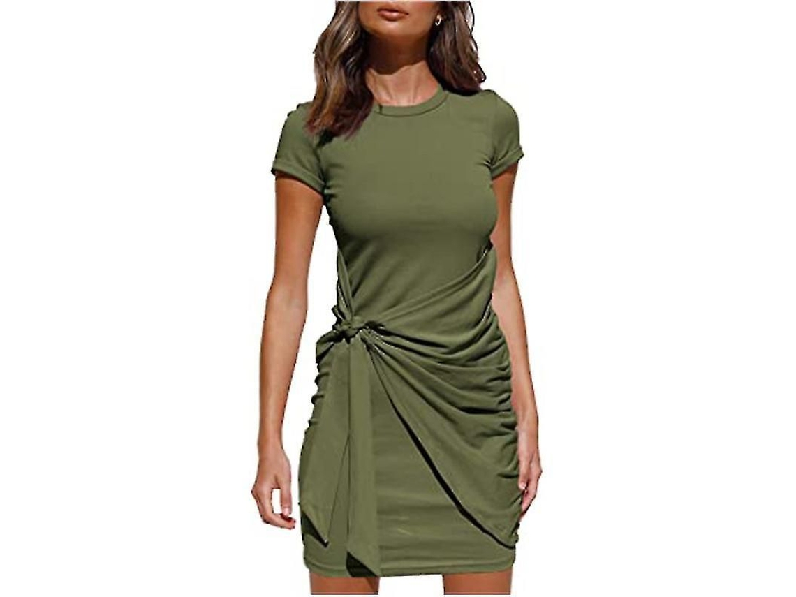 Vestido Bodycon De Verão Com Manga Curta E Cinto Amarrado Para Festas E Ocasiões Casuais Verde