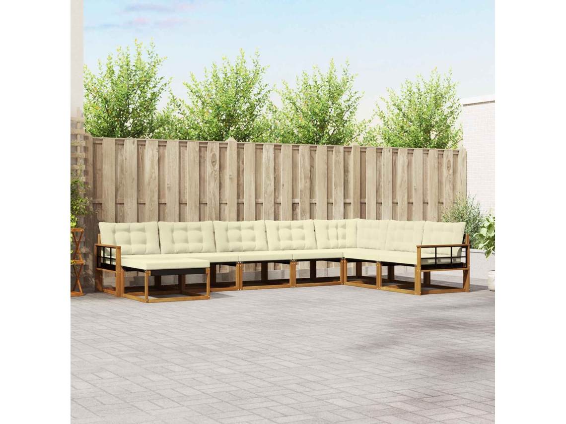 Vidaxl Conjunto De Sofás Para Exterior 8 Unid. Natural E Creme