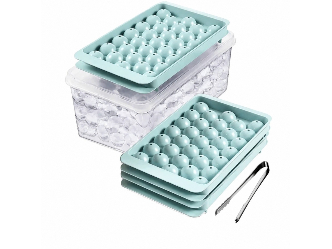 Conjunto De Bandejas Redondas Para Cubos Gelo, Azuis, Com Recipiente, Colher E Pinça