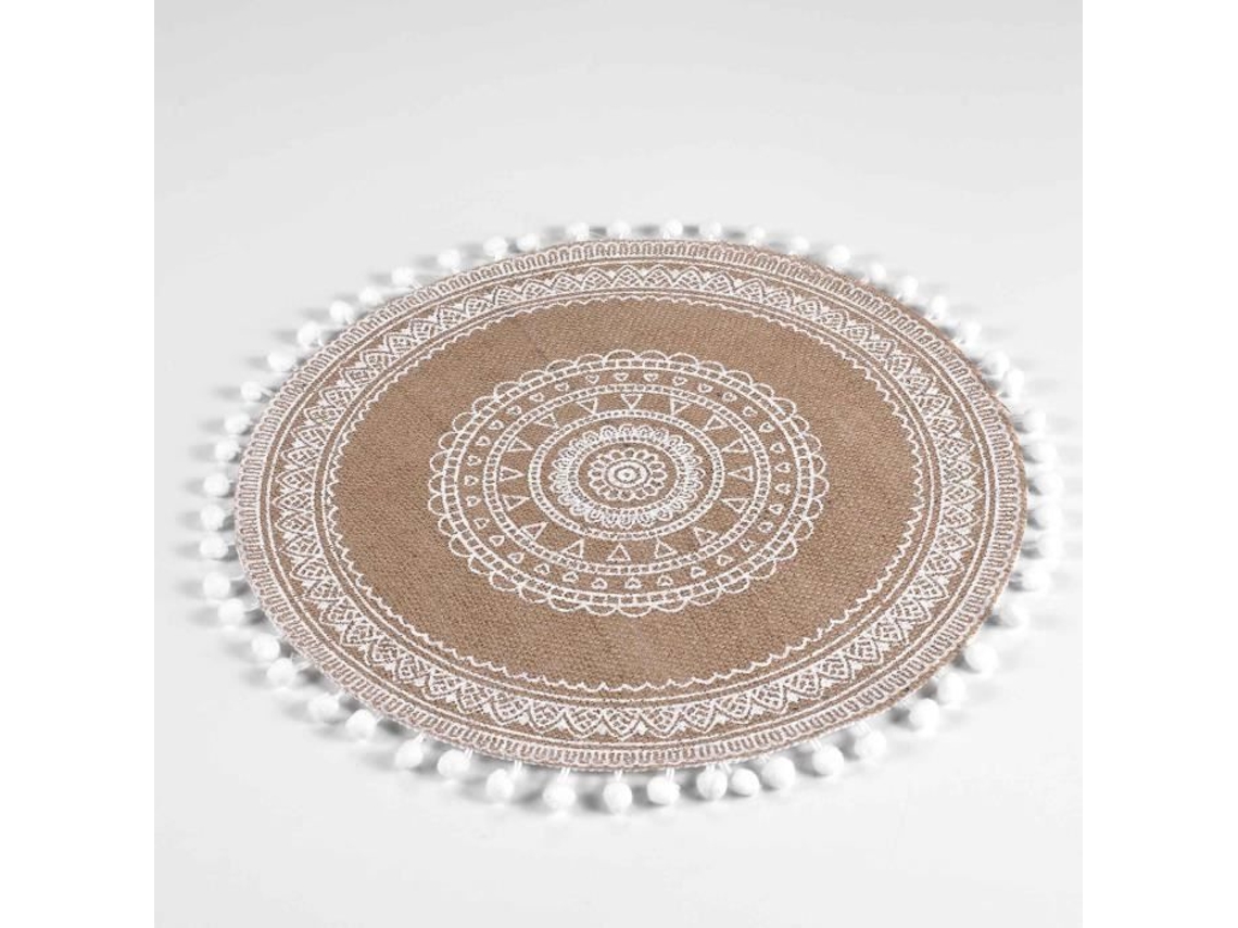 Individual de Mesa Cdaffaires 0 Juta Estampada 38 Cm Pompons Renata Branco DECORLINE