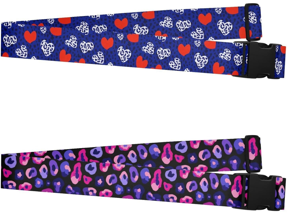 Conjunto De 2 Alças Bagagem Modernas Em Azul Marinho Com Estampa Leopardo E Corações, Portáteis E Ajustáveis Malas