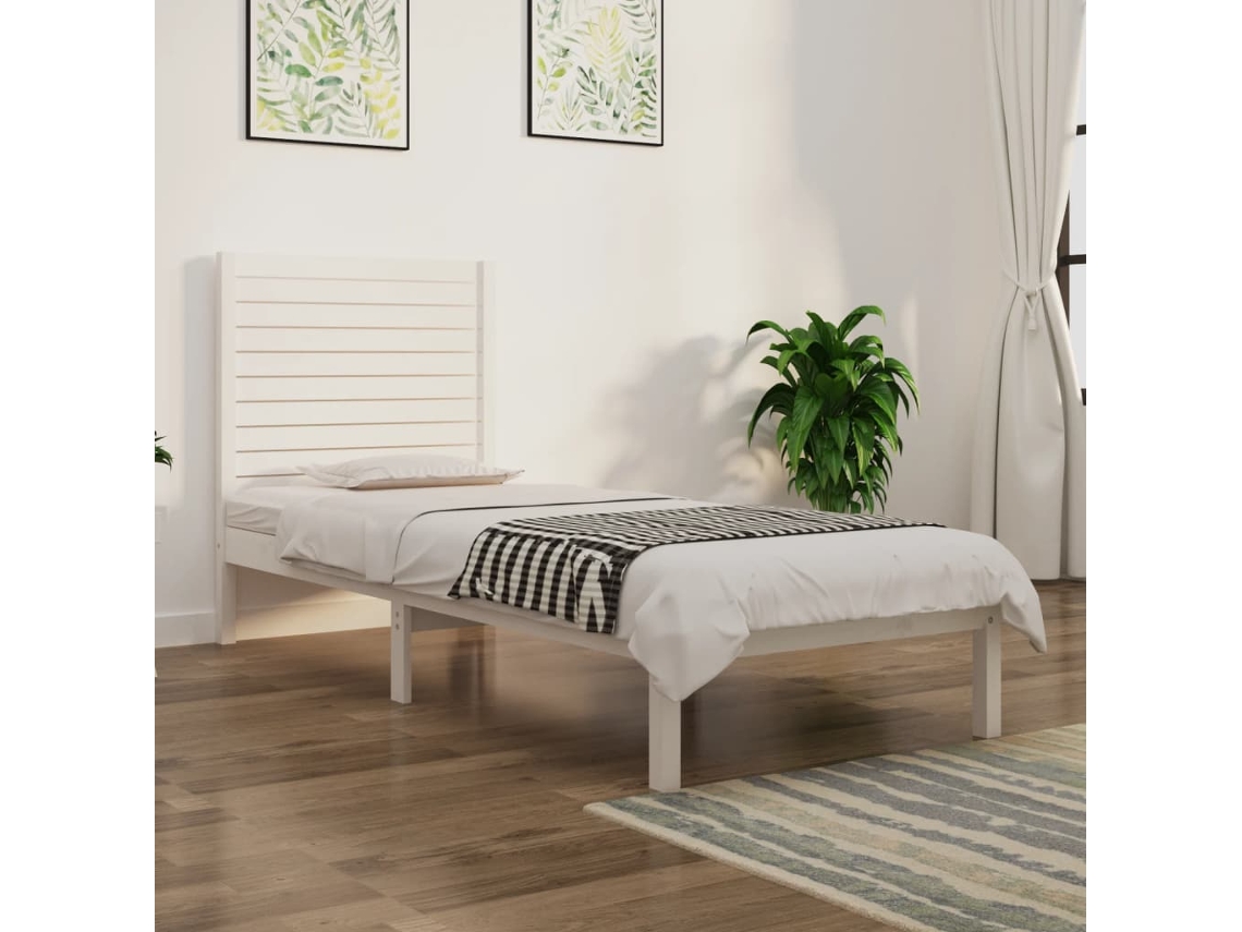 Vidaxl Estrutura de Cama Solteiro 90x190 Cm Madeira Maciça Branco