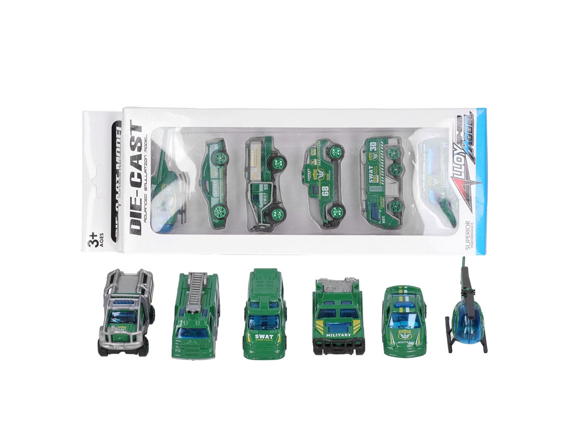 Primerox 6pcs Brinquedo de Carro de Liga para Crianças com Helicóptero Presente Decorativo Verde