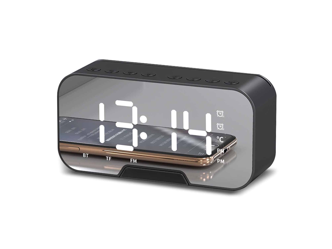 Caixa de Som Bluetooth Sem Fio com Espelho, Rádio Fm, Leitor de Cartão, Presente Inovador, Despertador para Estudantes, Preta AQUAFORGE