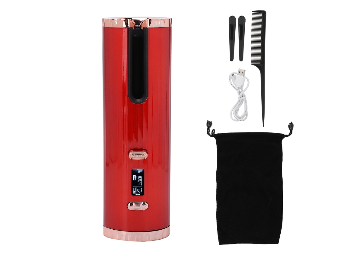 2026 plancha de Rizado Automático Inalámbrica Usb com Tela Lcd e Cilindro Cerâmico Vermelho