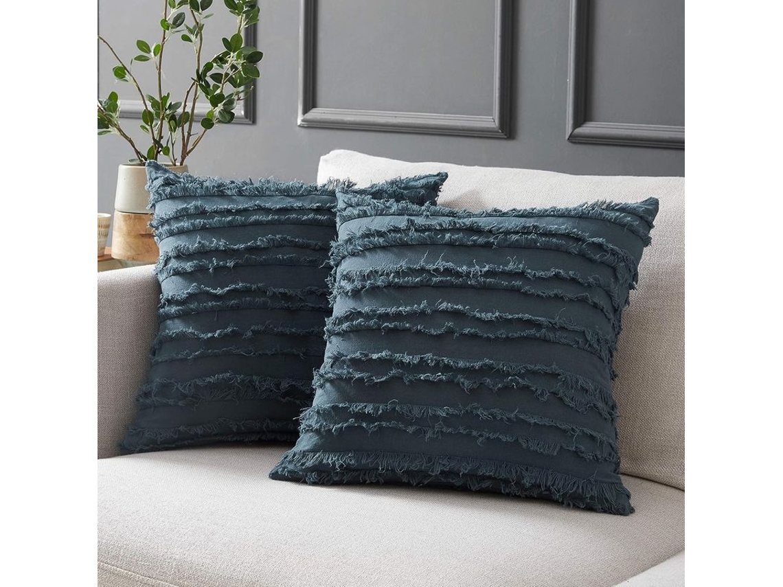 2026 funda de Almohada Cinza Azul de Algodão e Linho para Sofá Cama, 18x18 Polegadas, Pacote de 2, Sem Recheio