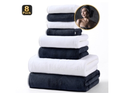 Conjunto de 8 Peças Toalhas de Lã Coral Macias e Altamente Absorventes,preto e Branco,34x34cm/34x74cm/70x140cm GERTIZ