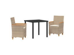 Conjunto de Móveis de Jardim HARLANV1 com 3 Pcs para Refeição Vime e Polipropileno Bege