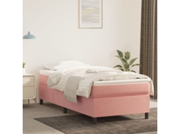 Cama Com Molas/colchão 100x200 Cm Veludo Rosa