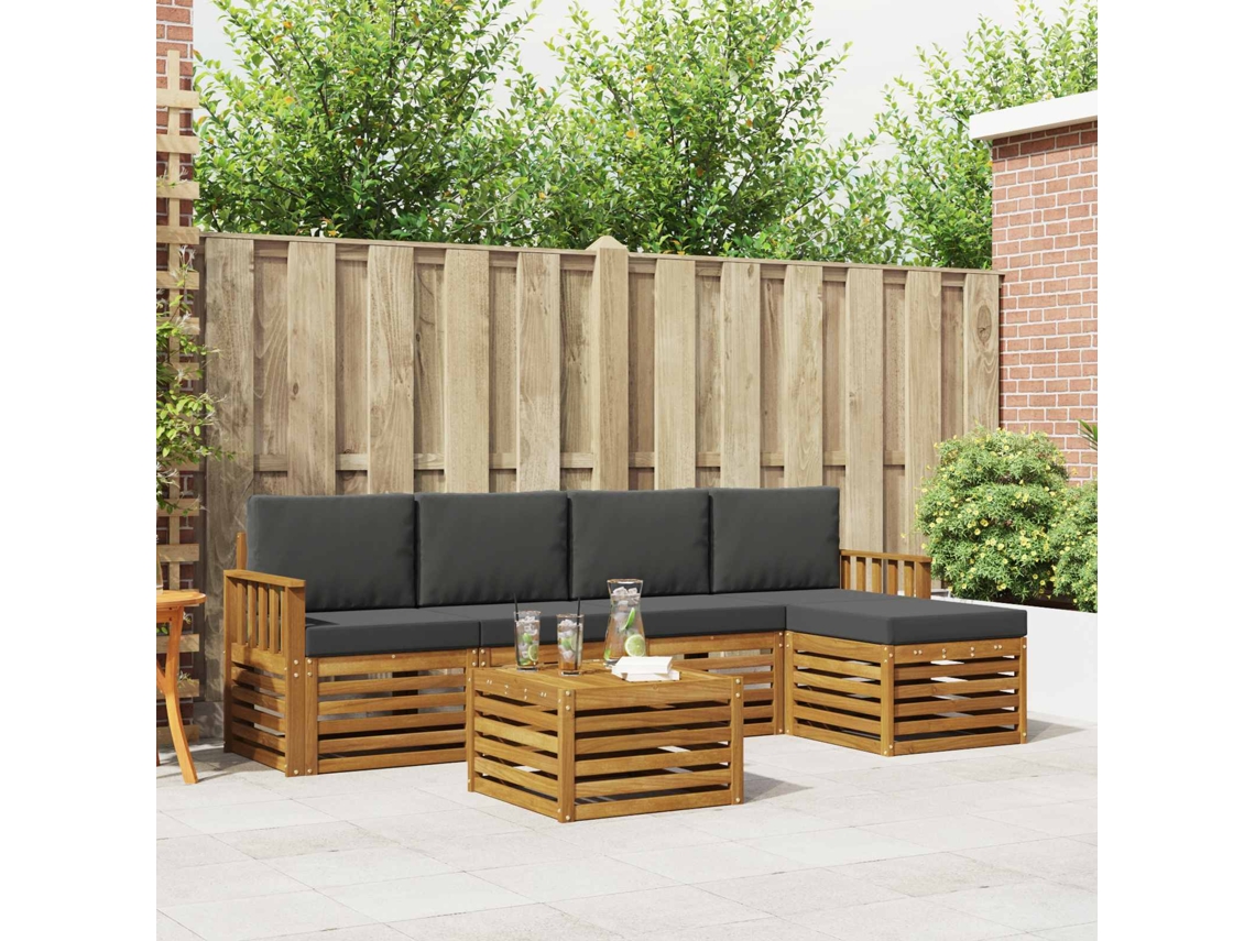 Vidaxl Conjunto De Sofás Para Exterior 6 Unid. Natural E Antracite