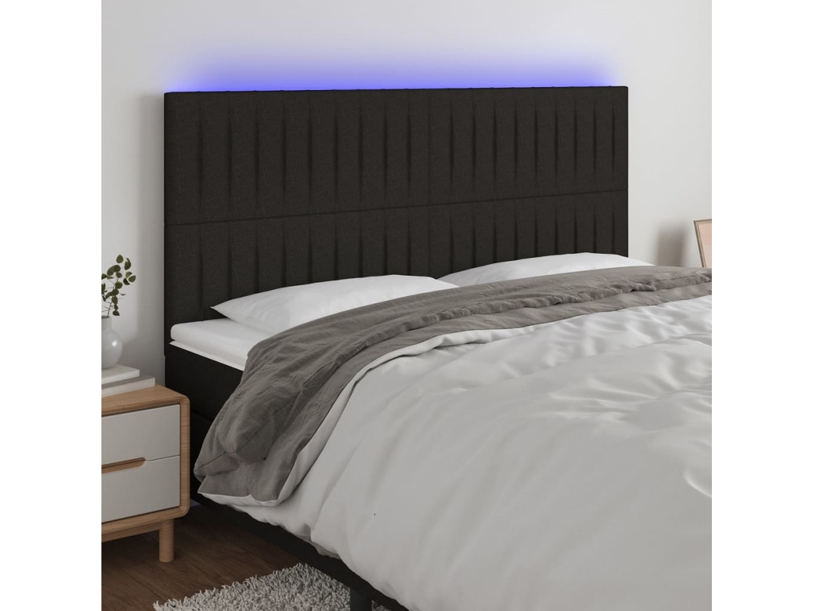 Cabeceira De Cama C/ Luzes Led Tecido 180x5x118/128 Cm Preto Lovely Home