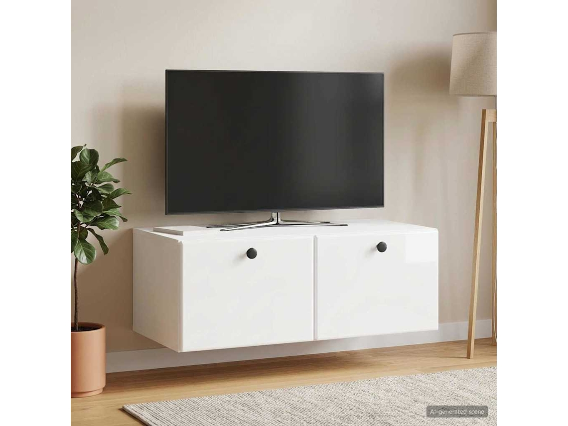 Vidaxl Gabinete De Tv De Parede 78,5 X 41 X 30 Cm Branco Brilhante