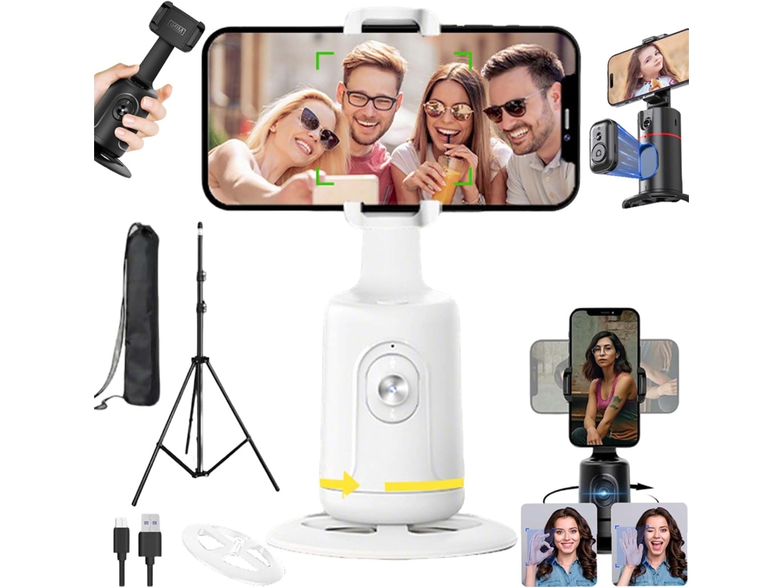 Tripé para Celular com Reconhecimento Facial Inteligente Ai, Tripé Recarregável com Rastreamento Facial Automático, Rotação de 360° JYTGALX (branco)