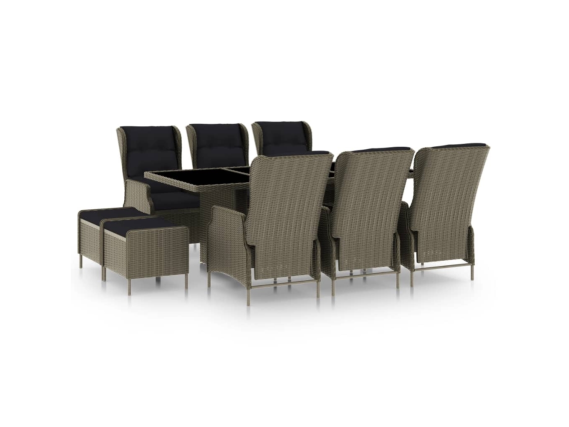 9 Pcs Conjunto Jantar Relax Exterior com Almofadões Vime Pe Castanho