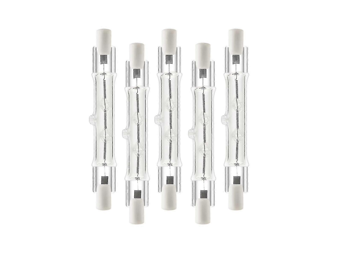 Kit com 5 lâmpadas halógenas lineares Rebe R7s de 118 mm, 300 W, 230 V, dimerizáveis, para trabalhos de construção e iluminação transparente.