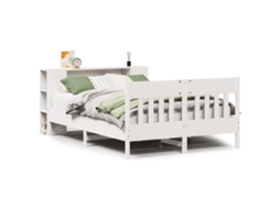 Cama com Estante Pinho Maciço Branco MAISON EXCLUSIVE (140x190 cm)