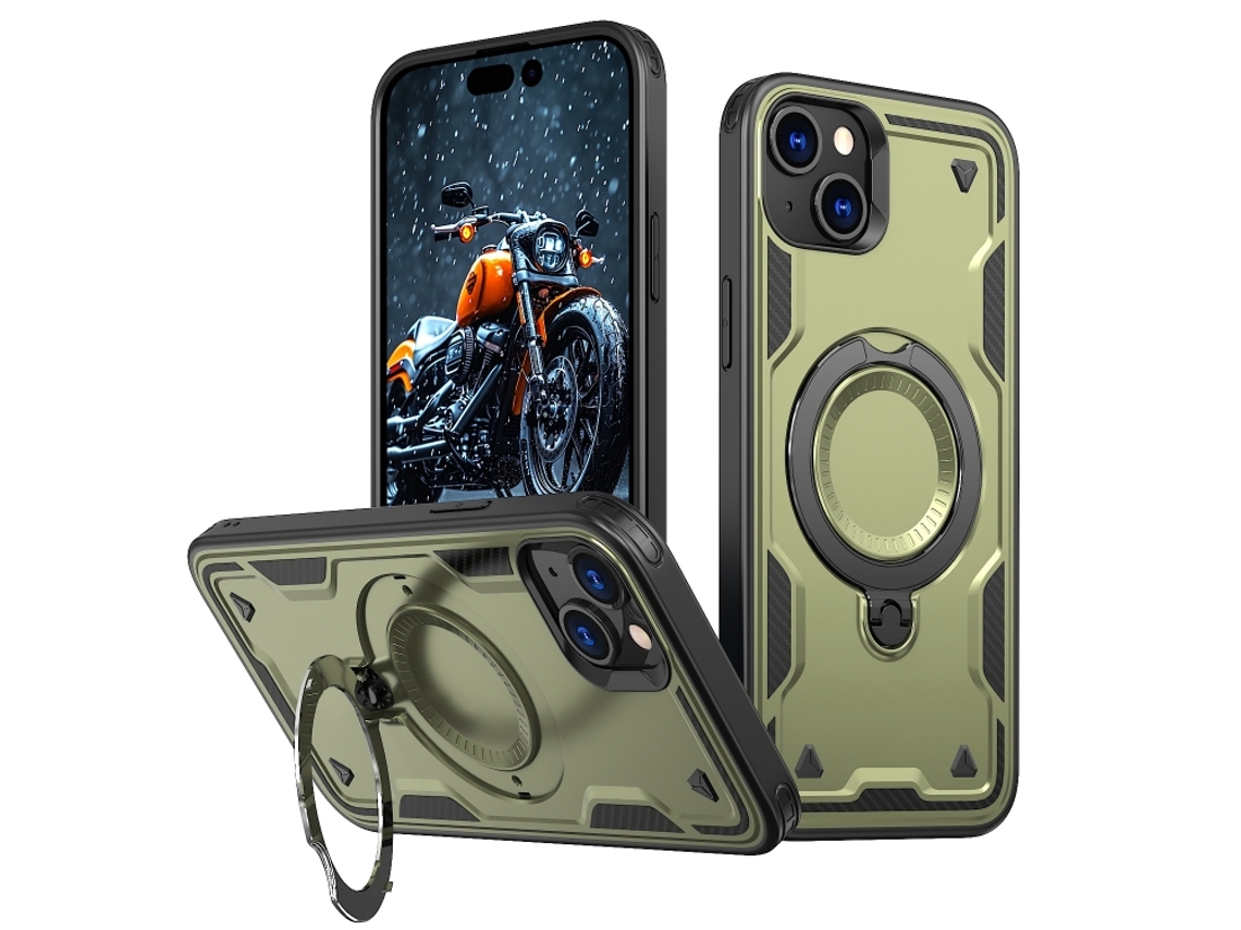 Capa Armor Híbrida Pc Tpu Para Iphone 15 - Suporte De Anel Magsafe