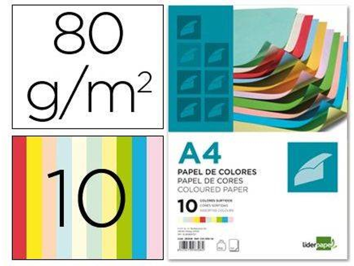 Pack 100 Folhas Coloridas LIDERPAPEL A4