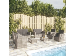 Vidaxl 8 Pcs Conjunto Lounge De Jardim C/ Almofadões Vime Pe Cinzento
