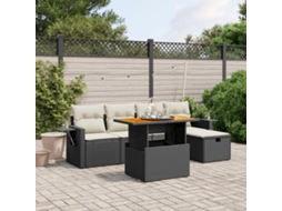 Vidaxl 6 Pcs Conjunto Sofás De Jardim C/ Almofadões Vime Pe Preto