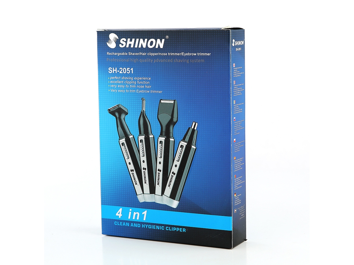 Aparador De Cabelo Nasal Elétrico Multifuncional 4 Em 1 Com Cabeças Intercambiáveis Aço Inoxidável Preto