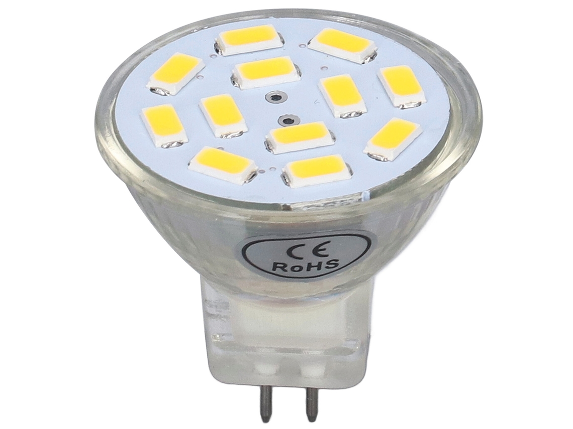Lâmpada LED MR11 4W 400lm 12 LEDs base dupla 12V branco quente spot light paisagem | S/MARCA