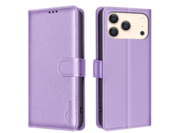 Capa De Couro Para Iphone 17 Pro Com Textura De Lichia E Proteção Rfid Antirroubo.