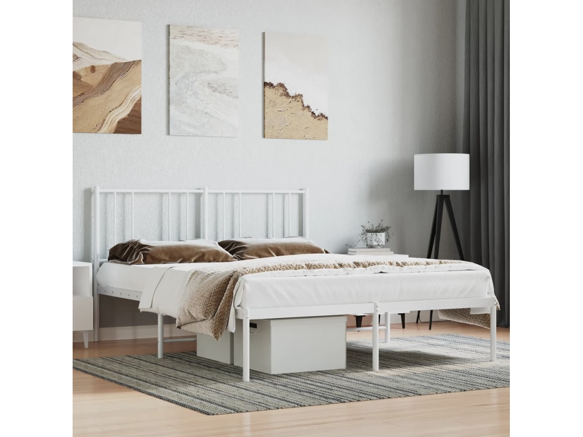 Estrutura De Cama Com Cabeceira 140x190 Cm Metal Branco