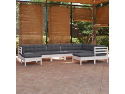 Vidaxl 9 Pcs Conj. Lounge De Jardim C/ Almofadões Pinho Maciço Branco