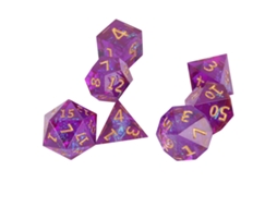Mali set de 7 Dados Poliédricos de Resina Roxo com Números Dourados para Rpg e Jogos de Tabuleiro