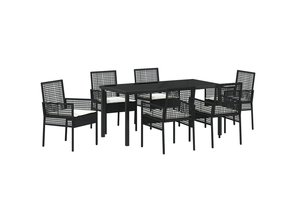 Conjunto 7 De Jantar Com Vidaxl E Almofadas Black Poly Rattan