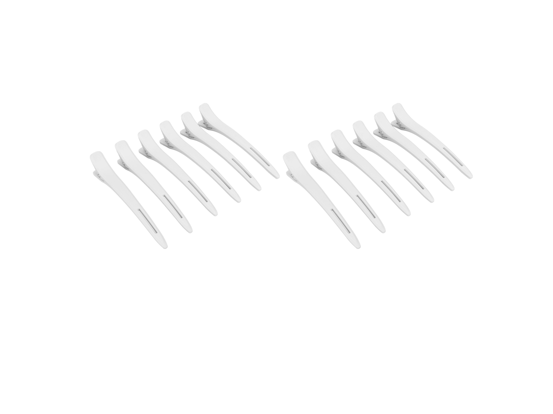 2026 12 Pinzas de Cabelo de Bico de Pato em Plástico Branco com Forte Aperto para Cortar e Estilizar em Salão Ou Casa