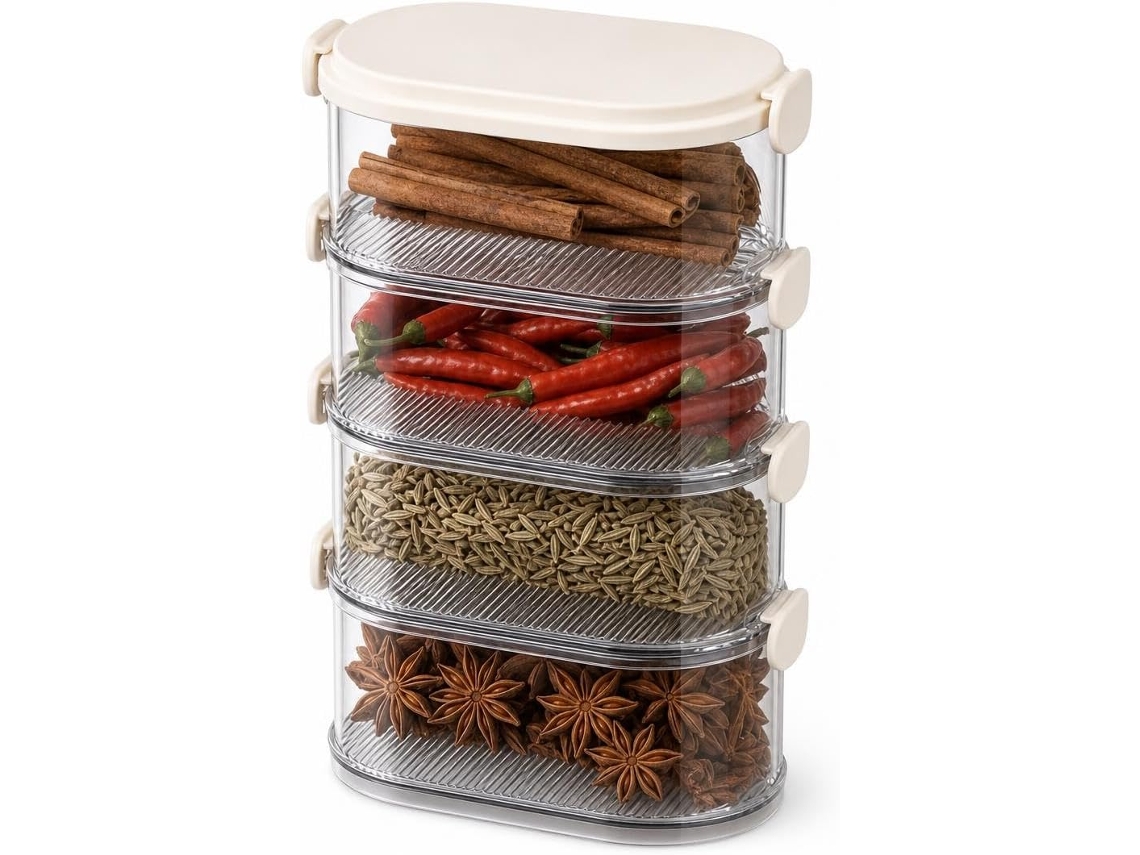 Recipientes Para Armazenar Alimentos, Empilháveis, De Plástico Para Cozinha, Com Tampas, Para Alimentos Secos, Cor 1, 4 Camadas