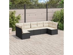 Jogo de Sofá 7 Peças P/ Jardim C/ Almofadões Vime Pe Preto Dkd Home Decor