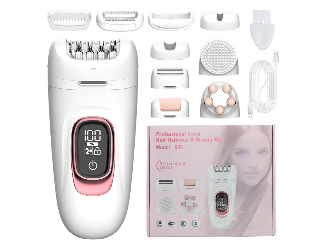 Lurelia Depilador Elétrico 956, Kit 5 Em 1, Usb, Lavável, Aço Inoxidável, Corpo Inteiro