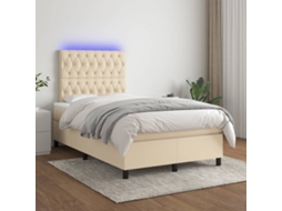 Vidaxl Cama Box Spring C/ Colchão E Led 120x200 Cm Tecido Cor Creme