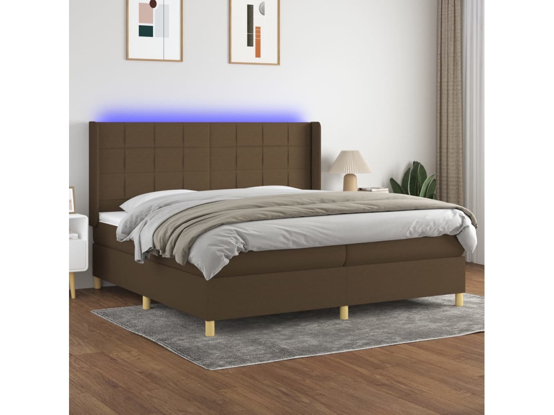 Vidaxl Cama Box Spring C/ Colchão/led 200x200cm Tecido Castanho-escuro