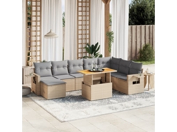 Vidaxl 9 Pcs Conjunto De Sofás P/ Jardim Com Almofadões Vime Pe Bege