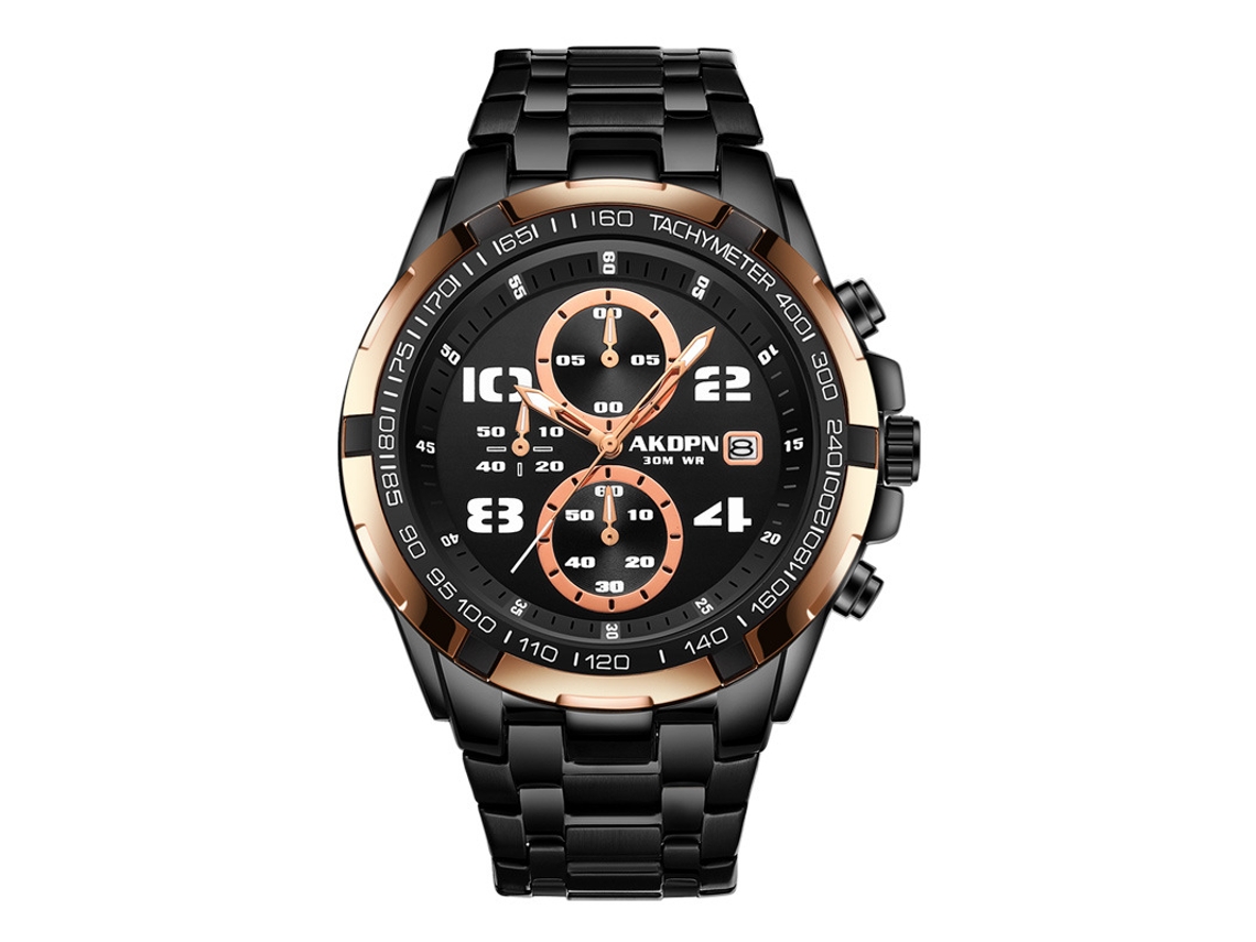 Relógio Masculino MDUG com Pulseira de Aço, Movimento de Quartzo, Indicador de Data e Ponteiros Luminosos (Ouro Rosa)