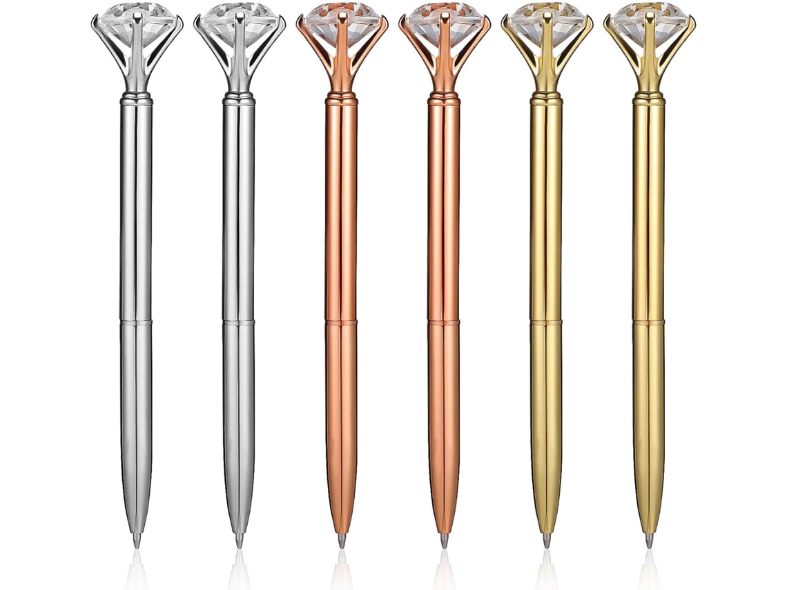 Conjunto De 6 Canetas Metálicas Em Formato Diamante Elegantes
