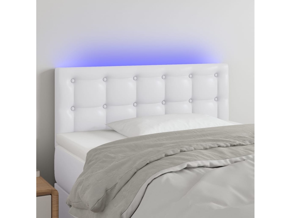 Cabecero de piel sintética con LED 100x5x78/88 cm Blanco