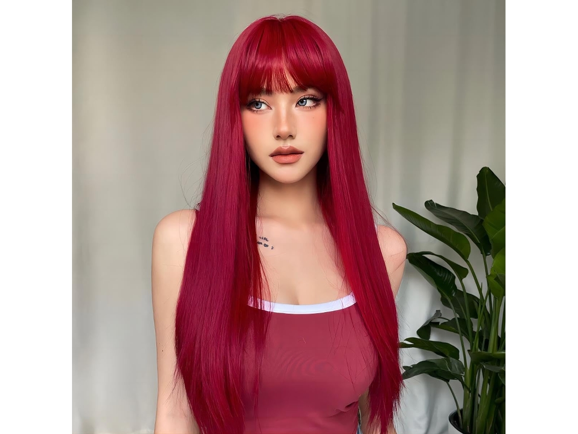 Tressino Peruca Vermelha De 70 Cm (28 Polegadas) De Comprimento Com Franja, Estilo Feminino