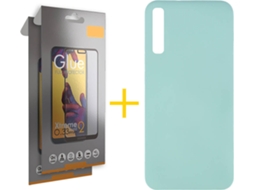 Kit Capa e 2 Películas Samsung Galaxy A30s SKYHE Full Silicone Líquido (Verde-Água)