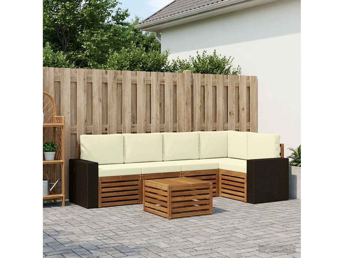 Vidaxl Conjunto De Sofá Sectional Com Almofada 6 Pcs Natural E Creme