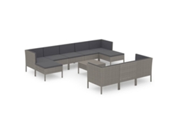 Maison Exclusive - 11 Pcs Conjunto Lounge De Jardim C/ Almofadões Vime Pe Cinzento