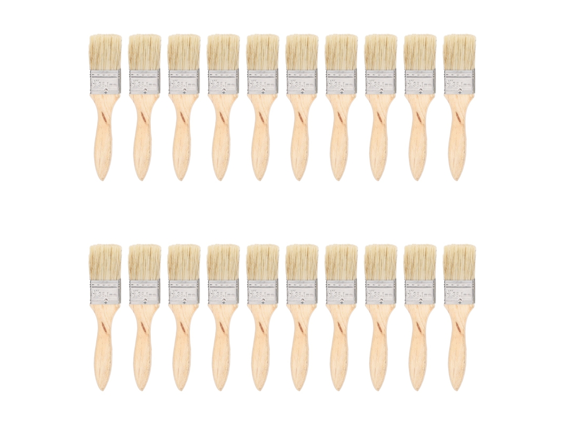 Set De 20 Pincéis Planos Largos De Cabelo Artificial Com Cabo De Madeira Para Pintura E Limpeza