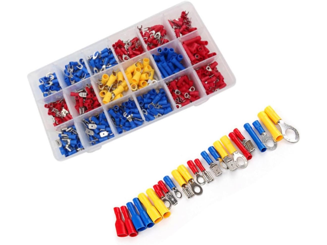 Conjunto de 520 conectores elétricos para Fios, conectores de crimpagem, ganchos e anéis.