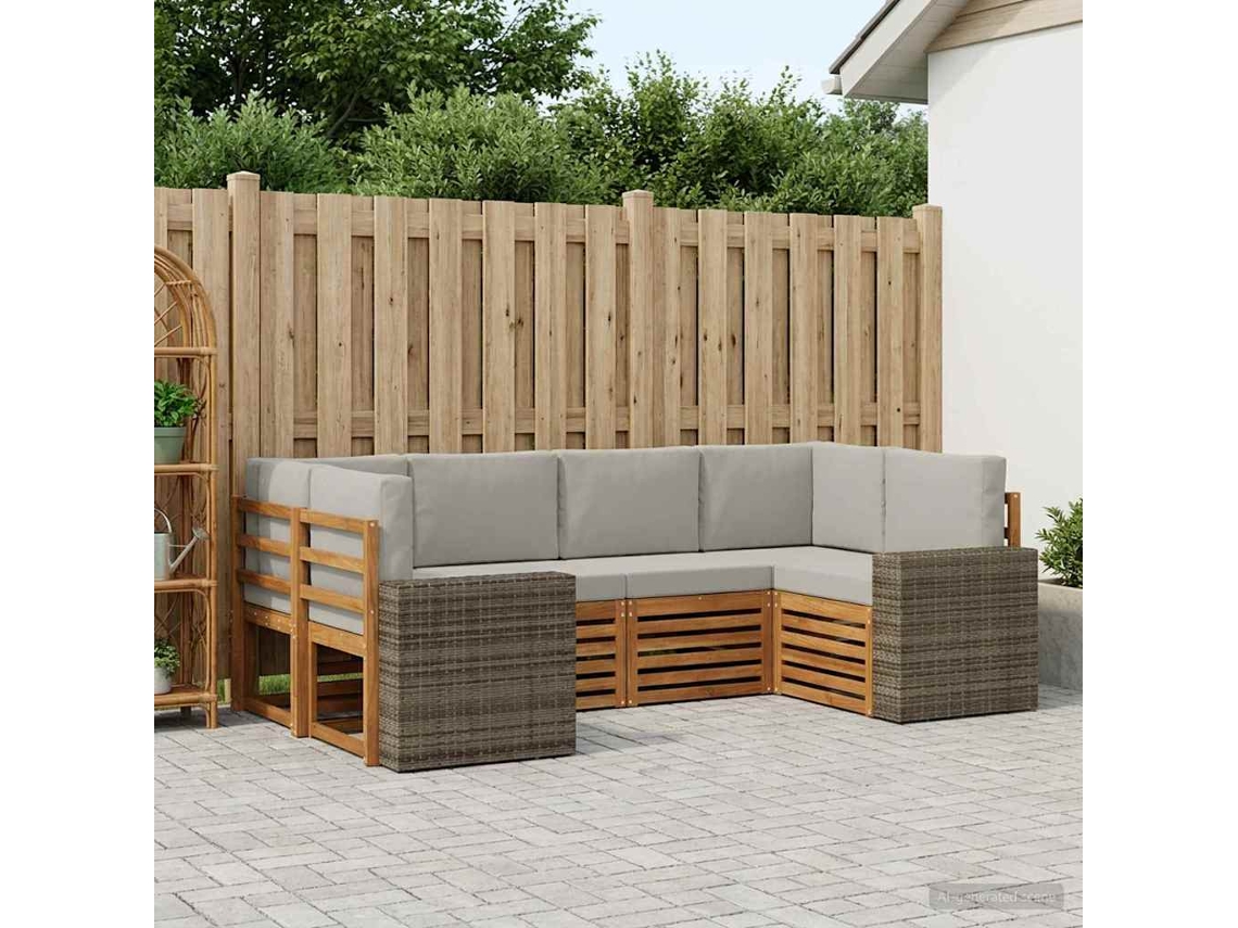 Vidaxl Conjunto De Sofá Sectional 6 Pcs Natural E Cinzento-claro