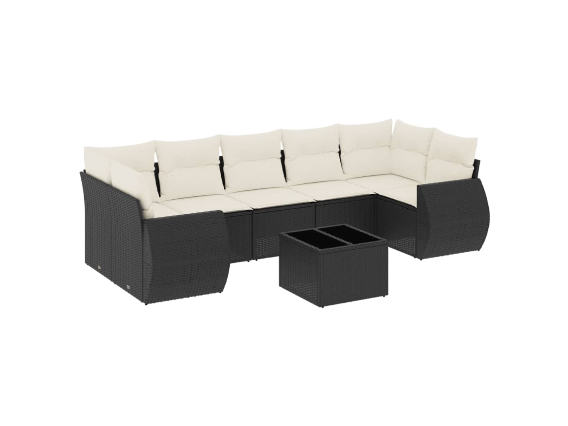 Conjunto 8 sofás de jardim VIDAXL com almofadões vime PE preto