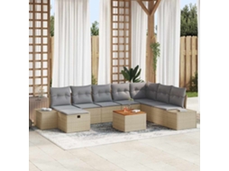 Vidaxl Conjunto De Sofá De Jardim 9 Unid. Bege Vime Pe